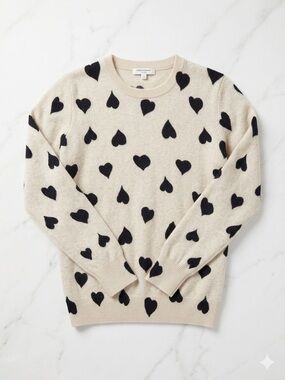Equipment Cream Crewneck Sweater with Black Heart Pattern